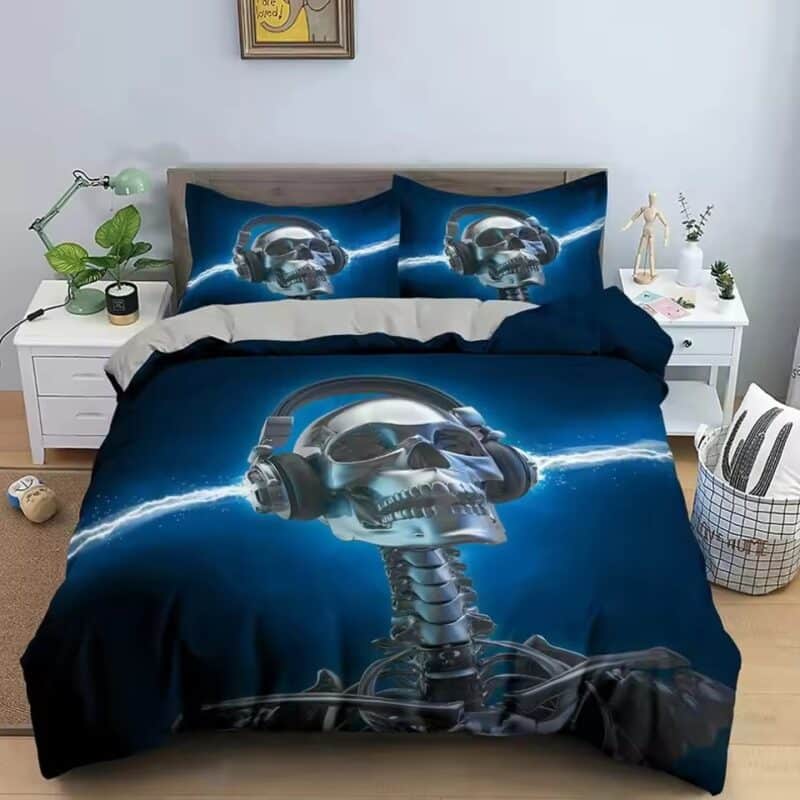 Cyberpunk DJ Skull Blue Electric Music Bedding Set