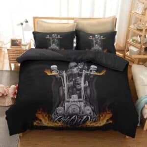 Flaming Skeleton Biker Ride or Die Graphic Bedding Set