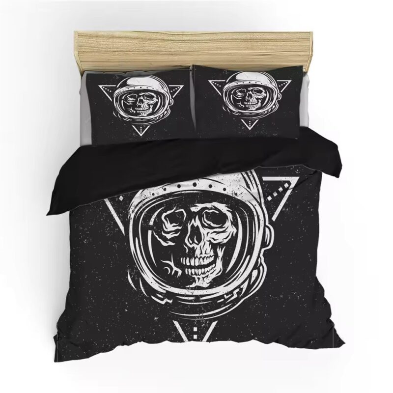 Galactic Skull Astronaut Starry Cosmic Black Bedding Set