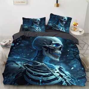 Glowing Blue-Eyed Skeleton Midnight Gothic Bedding Set