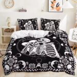 Gothic Trio Skeleton Moon Paisley Icons Black Bedding Set