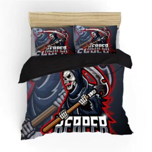 Grim Reaper Skeleton Red & Black Gothic Horror Bedding Set