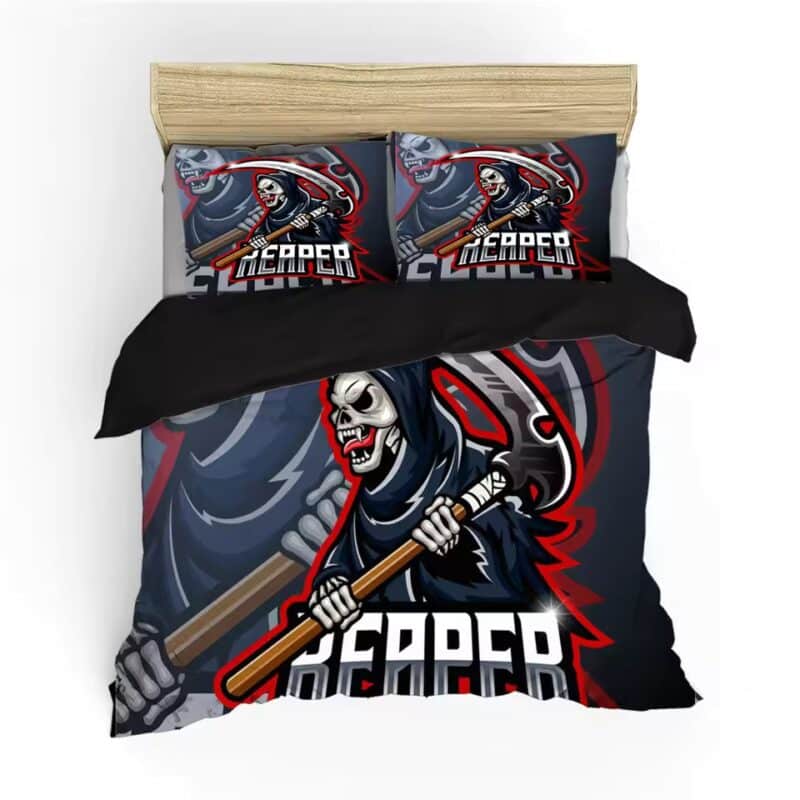 Grim Reaper Skeleton Red & Black Gothic Horror Bedding Set