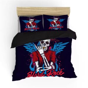 Hard Rock Skeleton Angel Wings Black & Red Bedding Set