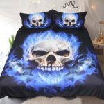 Haunting Blue Flame Skull Fiery Gothic Horror Bedding Set