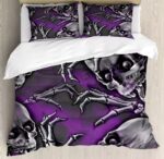 Haunting Skull Claw Gothic Horror Purple Bedding Set