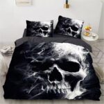 Haunting Smoke Skull Black & White Horror Bedding Set