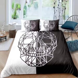 Modern Gothic Geometric Skull Black & White Bedding Set