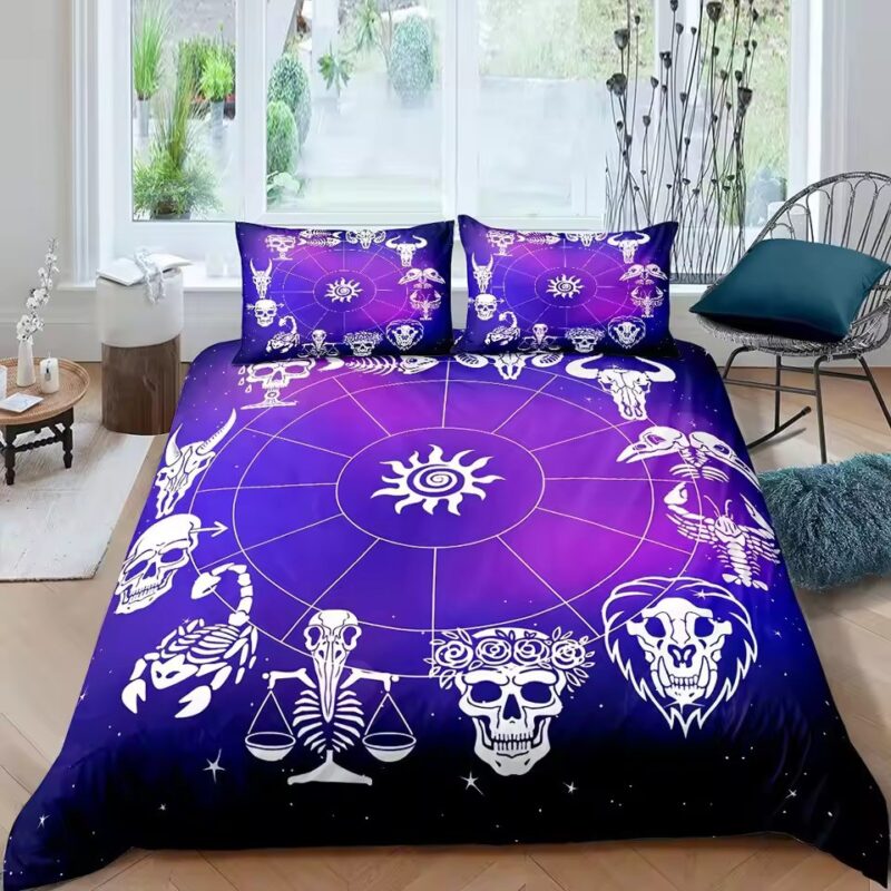 Mystical Zodiac Skull Icons Cosmic Gothic Art Bedding Set