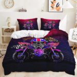 Neon Biker Skull Helmet Motorcycle Graphic Bedding Set