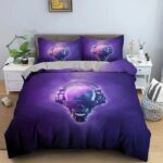 Neon DJ Skull Icon Purple & Blue Futuristic Bedding Set