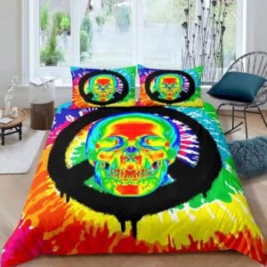 Psychedelic Neon Negative Skull Tie-Dye Art Bedding Set