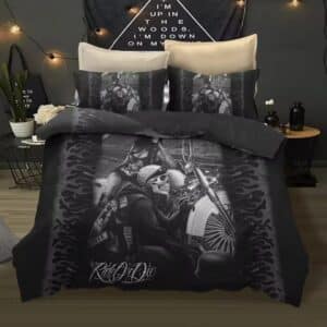 Rebel Skull Ride or Die Biker Black Flames Bedding Set