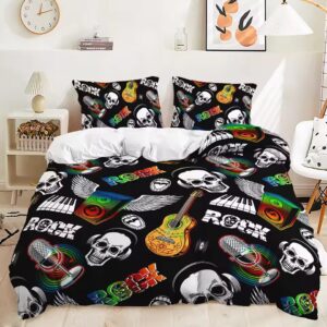 Rock & Roll Skull Mic & Guitars Icon Black Bedding Set