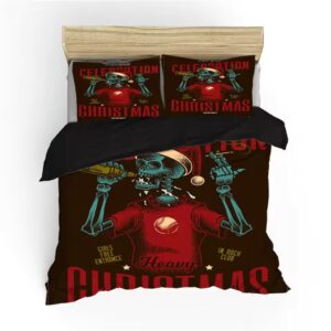 Rock and Roll Heavy Metal Christmas Skeleton Bedding Set