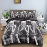 See No Evil Trio Skeletons Monochrome Horror Bedding Set