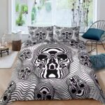 Trippy Hypnotic Skull Wave Black & White Bedding Set