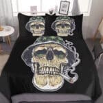 Trippy Stoner Skull Head Smoking Cannabis Black Bedding Set