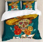 Vibrant Día de los Muertos Sombrero Sugar Skull Bedding Set