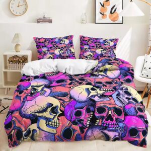 Vibrant Psychedelic Neon Skull Chaos Graphic Bedding Set