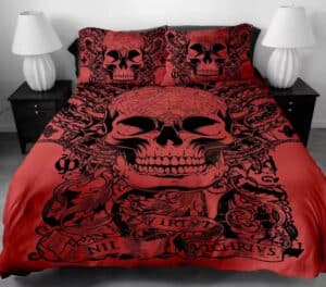 Vintage Gothic Red Skull Intricate Occult Style Bedding Setv