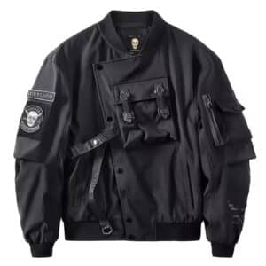 Black Tactical Skull Patch Military-Style Bomber Jacket