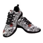 Classic Red Rose Skull Gothic Sketch Black Low Top Sneakers