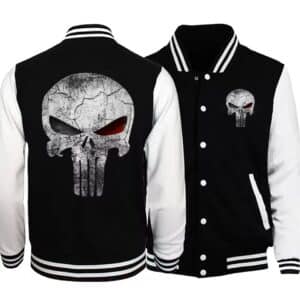 Cracked Stone Skull Black & White Horror Varsity Jacket