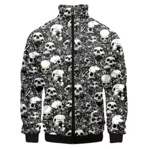 Dark Gothic Skulls & Roses Black and White Bomber Jacket