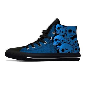 Dark Grunge Blue Skull Cascade Streetwear High Top Sneakers