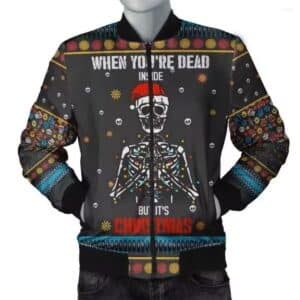 Dead Inside But It's Christmas Skeleton Men's Bomber Jacket