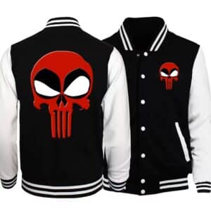 Deadpool Blood Red Skull Logo Black & White Varsity Jacket