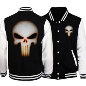 Edgy Fading Burning Skull Black & White Varsity Jacket