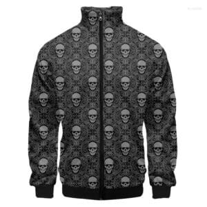 Gothic Baroque Skull Intricate Pattern Black Bomber Jacket