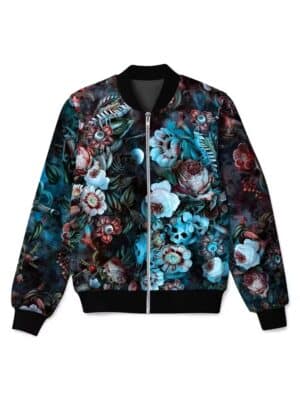 Gothic Dark Enchanted Skull Floral Garden Bomber Jacket