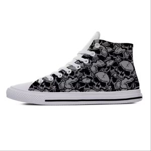 Gothic Horror Cracked Skulls Pattern White High Top Sneakers