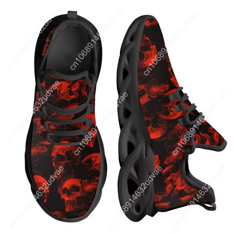 Gothic Horror Red Smoke Skull Art Black Low Top Sneakers