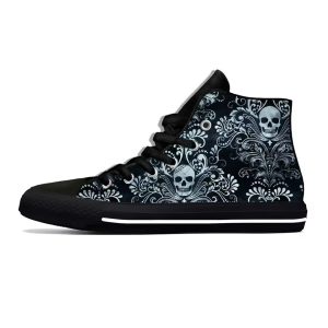 Gothic Intricate Baroque Skull Floral Art High Top Sneakers