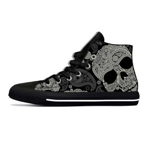 Gothic Monochrome Paisley Skull Floral High Top Sneakers