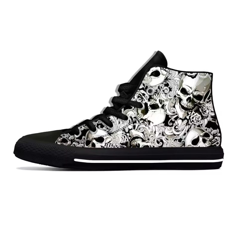 Gothic Ornate Skull Floral Art Monochrome High Top Sneakers