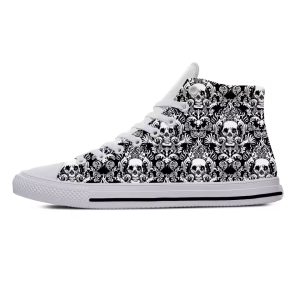 Gothic Skull Baroque Pattern White High Top Sneakers