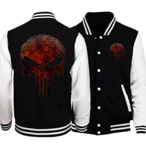 Grunge Fiery Lava Skull Graphic Black & White Varsity Jacket