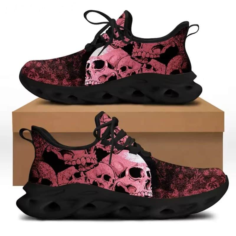 Grunge Pink Skull Print Black Chunky Sole Low Top Sneakers