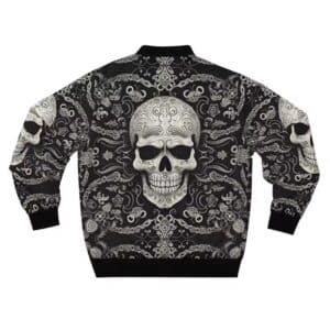 Intricate Ornate Gothic Sugar Skull Black Bomber Jacket