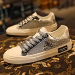 Luxury Silver Studded Skull Intricate Art Low Top Sneakers