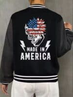 Made in America Flower Skull Flag Art Men's Varsity Jacket