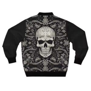 Monochrome Intricate Ornate Sugar Skull Varsity Jacket