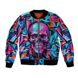 Neon Graffiti Skull Streetwear Color Drip Bomber Jacket