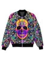 Psychedelic Cosmic Skull Mandala Print Bomber Jacket