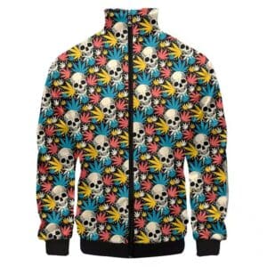 Psychedelic Skull Marijuana Leaf Vibrant Bomber Jacket